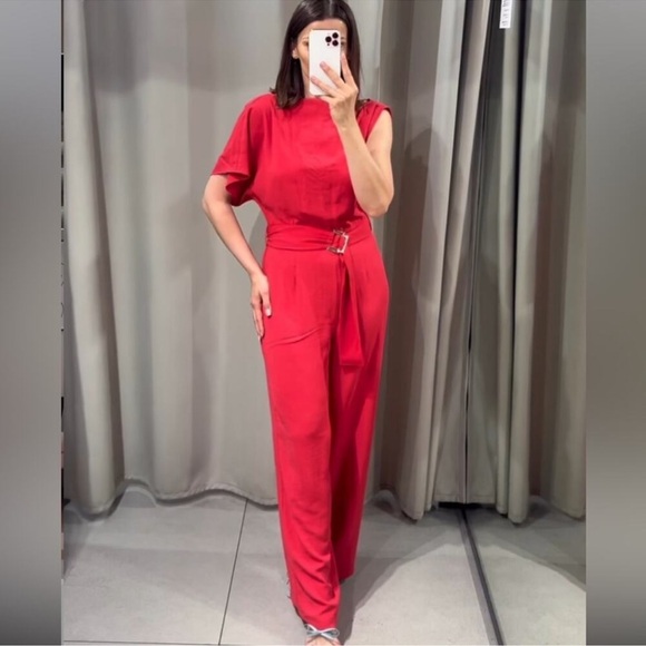 ZARA ASYMMETRIC CREPE BUCKLE JUMPSUIT - Picture 2 of 15